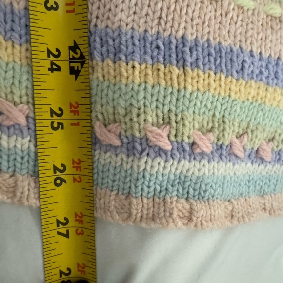 Vintage Pastel Grandma Hand Knit Geometric Striped Cardigan Button Up Sweater LG - Picture 10 of 16